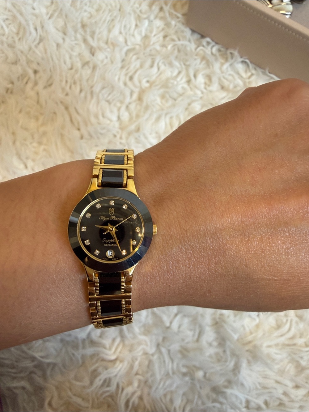 Gold and Black Women's Ceramic Accent Bracelet Watch